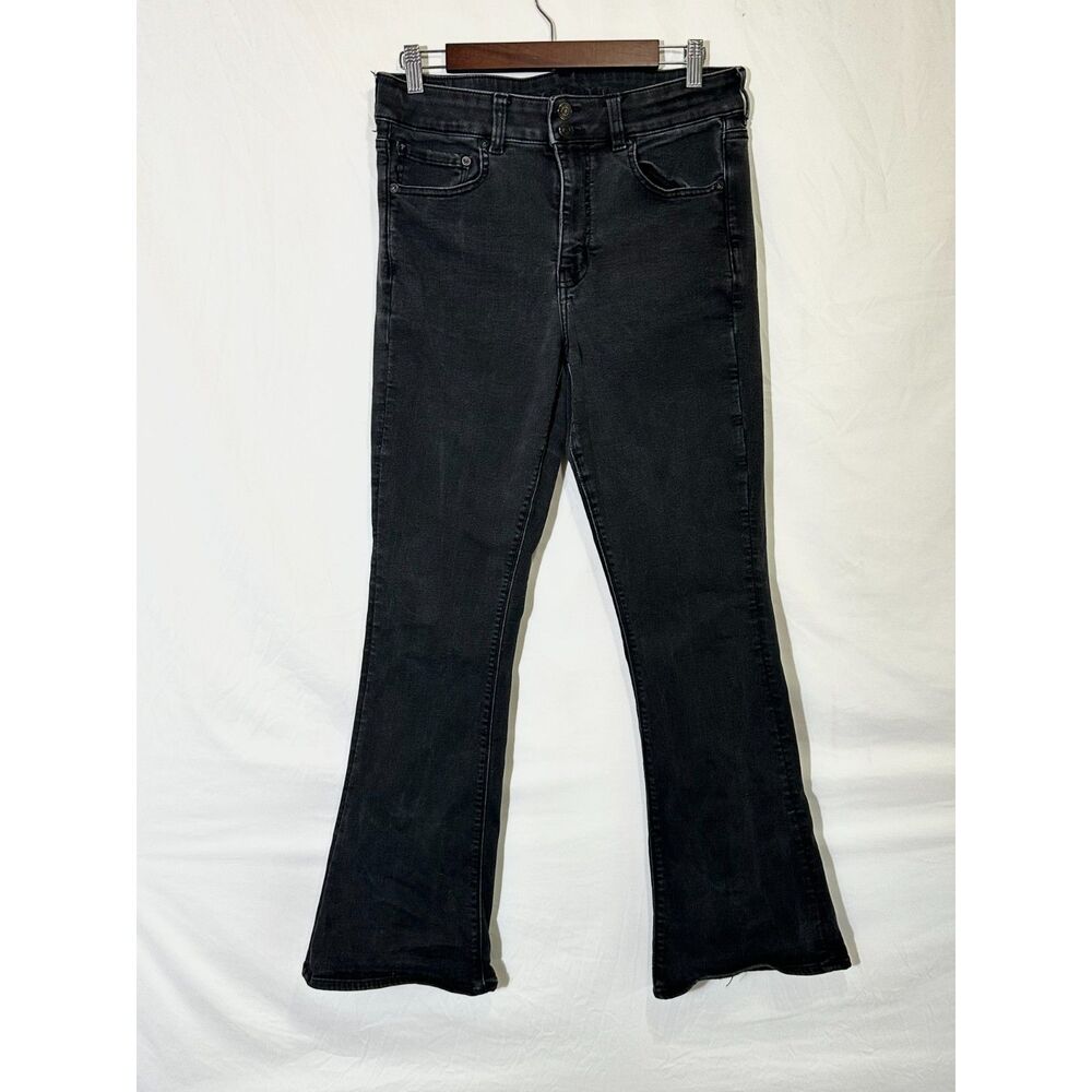 American Eagle Next Level Stretch Womens High Rise Black Jeans Size 12 Flare Leg